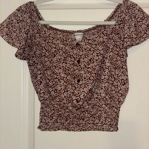 Monki Floral Off-Shoulder Blouse - Brown and White